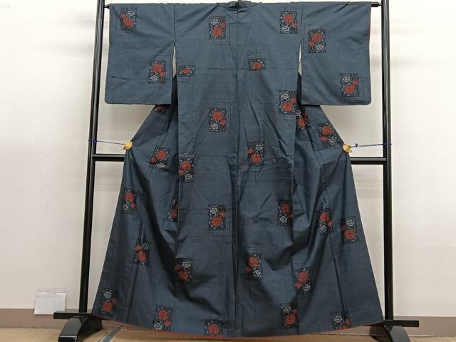 平和屋着物■本場大島紬　7マルキ　色紙牡丹文　正絹　逸品　BAAX7127hv