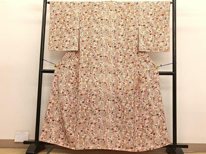 平和屋着物■上質な小紋　型染め　色紙有職花文　正絹　逸品　未使用　BAAX7128hv