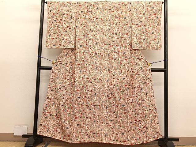平和屋着物■上質な小紋　型染め　色紙有職花文　正絹　逸品　未使用　BAAX7128hv
