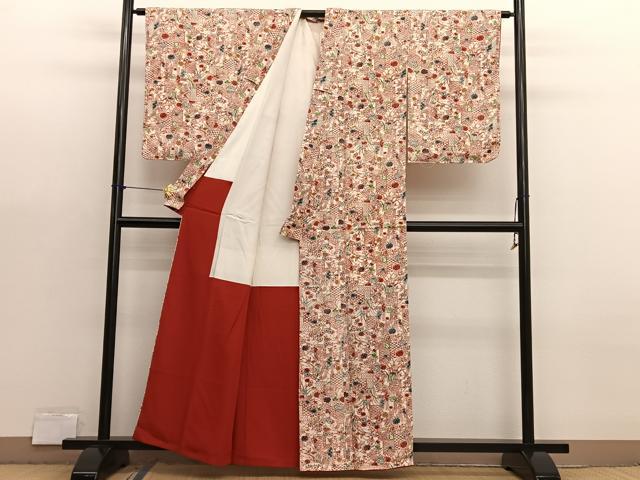 平和屋着物■上質な小紋　型染め　色紙有職花文　正絹　逸品　未使用　BAAX7128hv