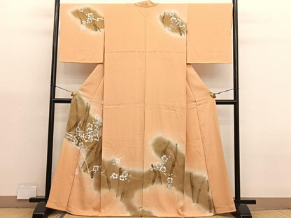 平和屋着物■訪問着　手描き　梅竹文　暈し染め　正絹　逸品　BAAX7129hv