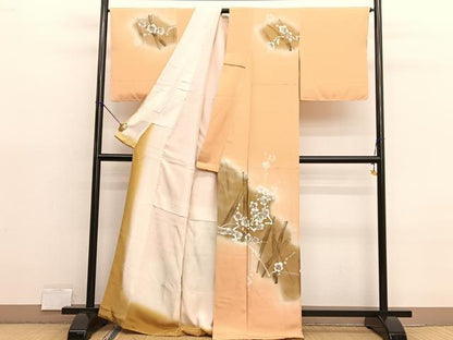 平和屋着物■訪問着　手描き　梅竹文　暈し染め　正絹　逸品　BAAX7129hv