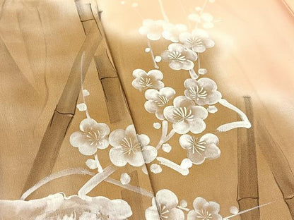 平和屋着物■訪問着　手描き　梅竹文　暈し染め　正絹　逸品　BAAX7129hv