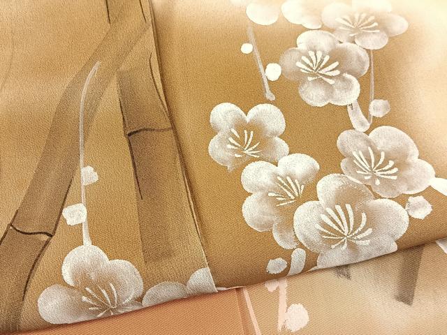平和屋着物■訪問着　手描き　梅竹文　暈し染め　正絹　逸品　BAAX7129hv