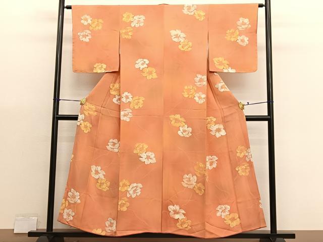 平和屋着物●上質な小紋　地紋起こし　草花文　暈し染め　正絹　逸品　BAAX7132hv