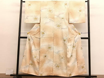 平和屋着物■上質な小紋　手描き　鼓花文　暈し染め　金彩　正絹　逸品　BAAX7133hv