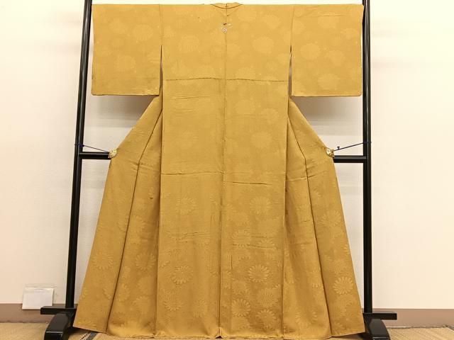 平和屋着物■上質な色無地　花づくし地紋　黃朽葉色　正絹　逸品　BAAX7143hv