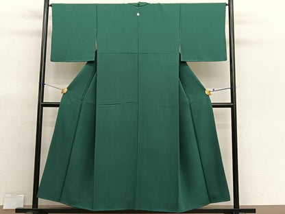 平和屋着物■上質な色無地　千歳緑色　正絹　逸品　BAAX7148hv