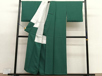 平和屋着物■上質な色無地　千歳緑色　正絹　逸品　BAAX7148hv