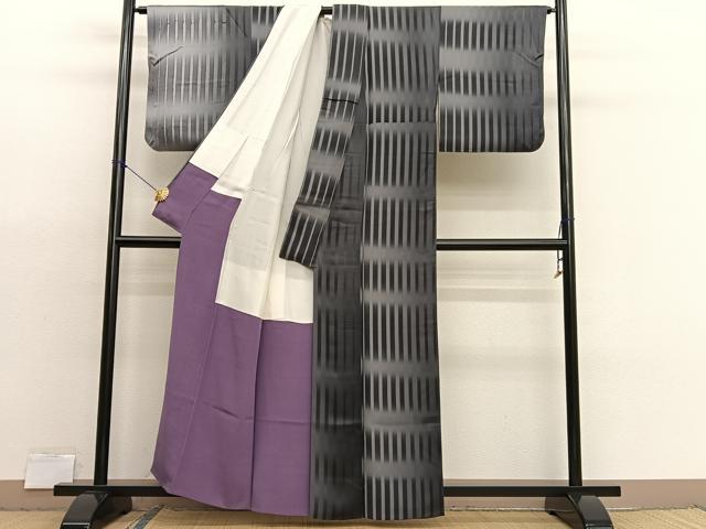 平和屋着物■上質な小紋　縞　暈し染め　正絹　逸品　BAAX7150hv