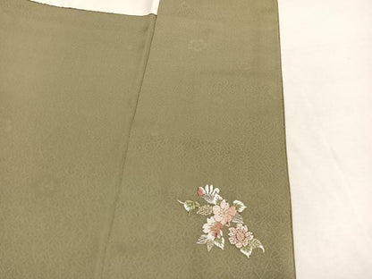 平和屋着物■上質な色無地　草花地紋　利休茶色　正絹　逸品　BAAX7152hv