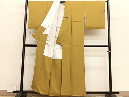 平和屋着物■上質な色無地　黃朽葉色　正絹　逸品　BAAX7153hv