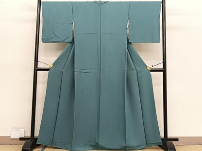 平和屋着物■上質な色無地　錆浅葱色　正絹　逸品　BAAX7157hv