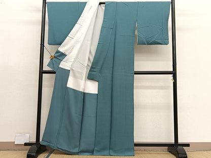 平和屋着物■上質な色無地　錆浅葱色　正絹　逸品　BAAX7157hv