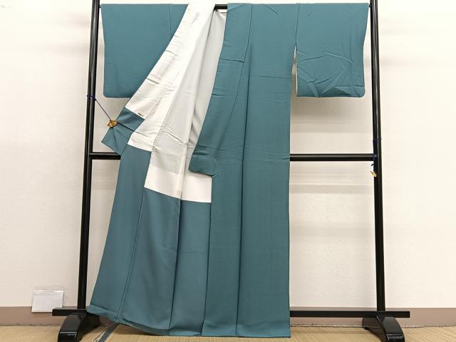 平和屋着物■上質な色無地　錆浅葱色　正絹　逸品　BAAX7157hv