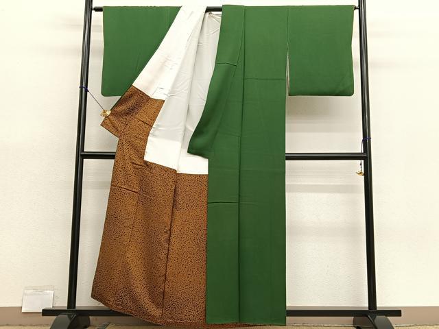 平和屋着物■上質な色無地　草色　正絹　逸品　BAAX7159hv