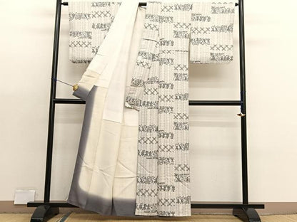 平和屋着物■上質な小紋　横段人物文様　正絹　逸品　BAAX7160hv