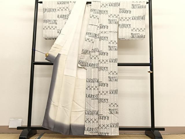 平和屋着物■上質な小紋　横段人物文様　正絹　逸品　BAAX7160hv