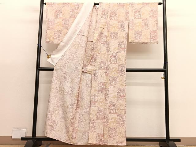平和屋着物▽小紋　単衣　型染め　笹竹文　洗える着物　未使用　BAAX7161hv