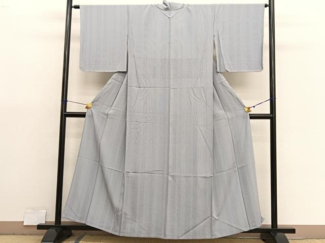 平和屋着物▽江戸小紋　単衣　縞　両面染　正絹　逸品　未使用　BAAX7163hv