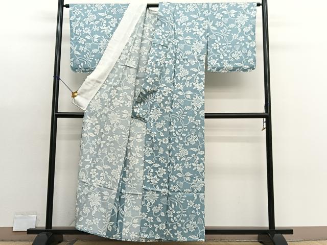平和屋着物▽上質な小紋　単衣　更紗花唐草文　正絹　逸品　BAAX7164hv