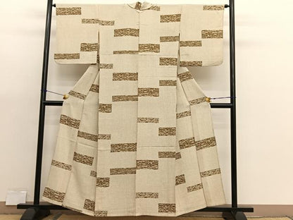 平和屋着物▽上質な小紋　単衣　横段文　正絹　逸品　BAAX7166hv