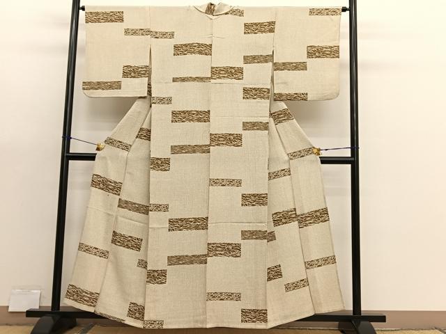 平和屋着物▽上質な小紋　単衣　横段文　正絹　逸品　BAAX7166hv
