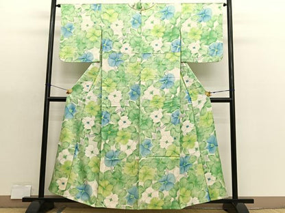 平和屋着物▽上質な小紋　単衣　枝花文　正絹　逸品　BAAX7167hv