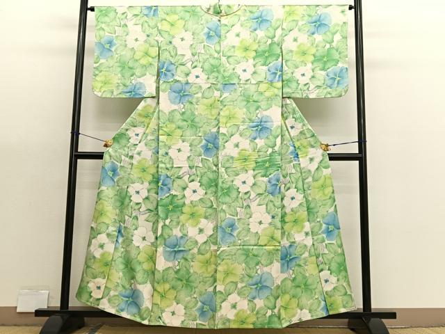 平和屋着物▽上質な小紋　単衣　枝花文　正絹　逸品　BAAX7167hv