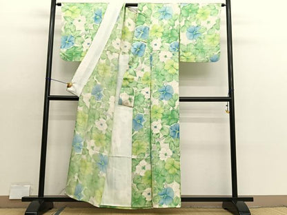 平和屋着物▽上質な小紋　単衣　枝花文　正絹　逸品　BAAX7167hv