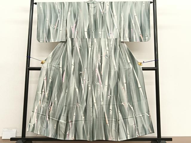 平和屋着物▽上質な小紋　単衣　竹　暈し染め　正絹　逸品　BAAX7169hv