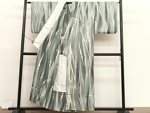 平和屋着物▽上質な小紋　単衣　竹　暈し染め　正絹　逸品　BAAX7169hv