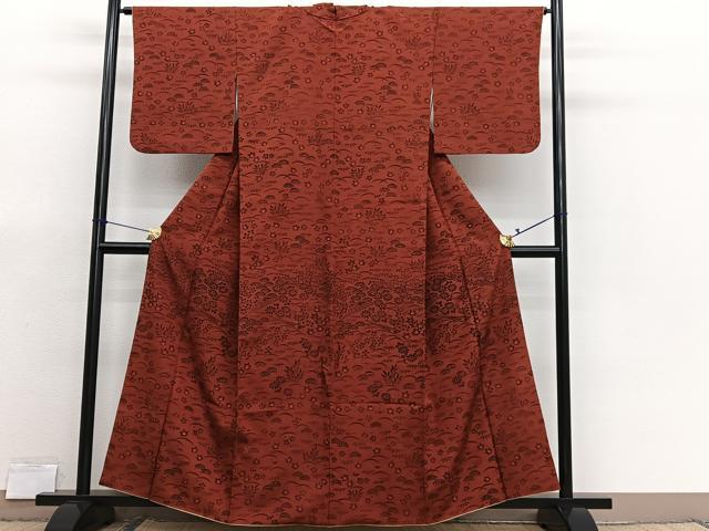 平和屋着物■訪問着　紬地　松竹梅　扇面花文　正絹　逸品　BAAX7179hv