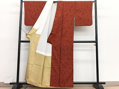 平和屋着物■訪問着　紬地　松竹梅　扇面花文　正絹　逸品　BAAX7179hv