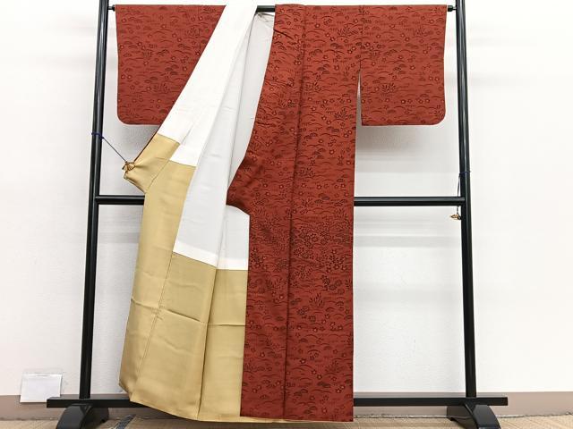 平和屋着物■訪問着　紬地　松竹梅　扇面花文　正絹　逸品　BAAX7179hv