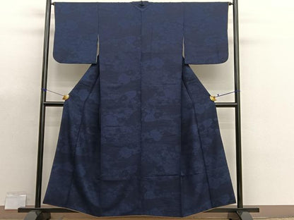 平和屋着物■上質な小紋　本藍　型絵染　立波花文　正絹　逸品　BAAX7180hv