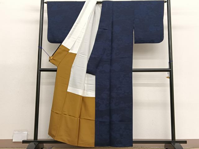 平和屋着物■上質な小紋　本藍　型絵染　立波花文　正絹　逸品　BAAX7180hv