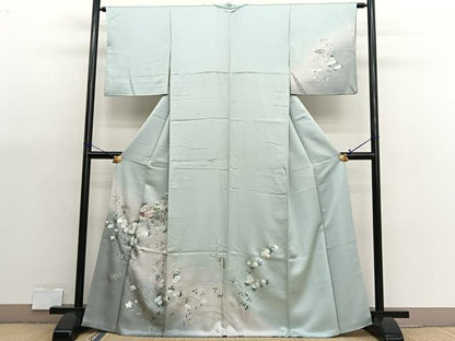 平和屋着物■訪問着　刺繍　万寿菊絵巻文　暈し染め　銀彩　正絹　逸品　BAAX7186hv