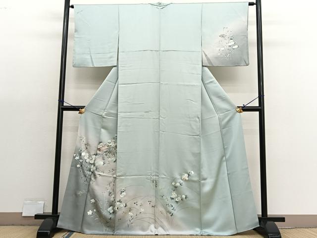 平和屋着物■訪問着　刺繍　万寿菊絵巻文　暈し染め　銀彩　正絹　逸品　BAAX7186hv