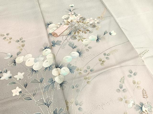平和屋着物■訪問着　刺繍　万寿菊絵巻文　暈し染め　銀彩　正絹　逸品　BAAX7186hv