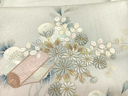 平和屋着物■訪問着　刺繍　万寿菊絵巻文　暈し染め　銀彩　正絹　逸品　BAAX7186hv