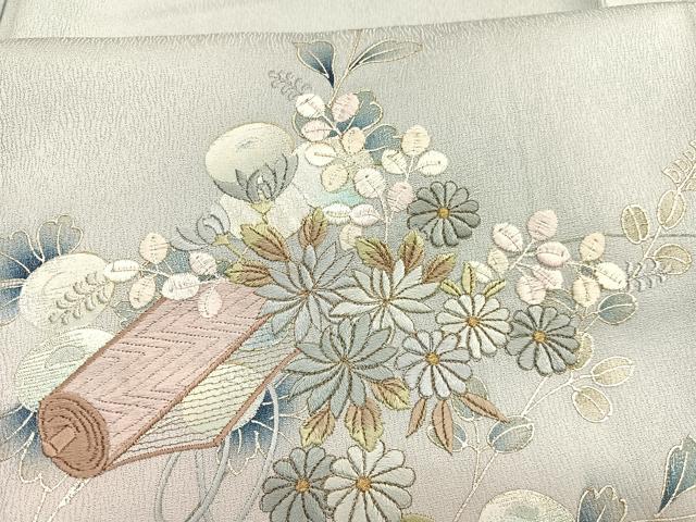 平和屋着物■訪問着　刺繍　万寿菊絵巻文　暈し染め　銀彩　正絹　逸品　BAAX7186hv
