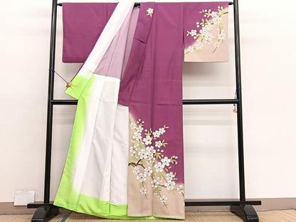 平和屋着物■訪問着　胴抜き仕立て　枝桜　金彩　洗える着物　BAAX7187hv