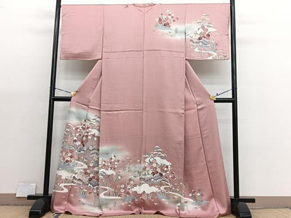 平和屋着物●訪問着　流水風景文　暈し染め　金彩　正絹　逸品　BAAX7194hv