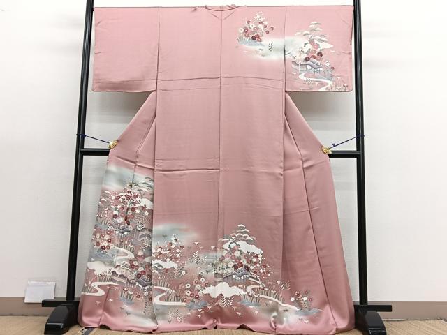 平和屋着物●訪問着　流水風景文　暈し染め　金彩　正絹　逸品　BAAX7194hv