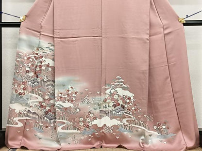平和屋着物●訪問着　流水風景文　暈し染め　金彩　正絹　逸品　BAAX7194hv