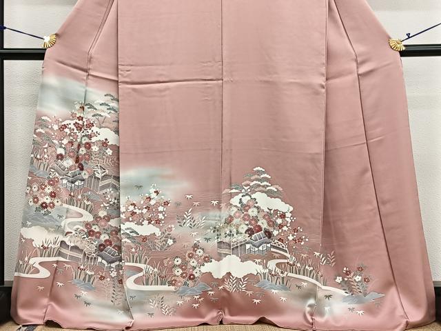 平和屋着物●訪問着　流水風景文　暈し染め　金彩　正絹　逸品　BAAX7194hv
