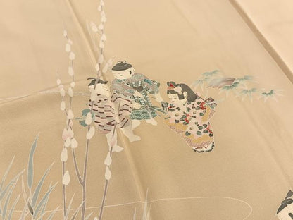 平和屋着物■訪問着　友禅　手描き　童子遊び　正絹　逸品　BAAX7196hv
