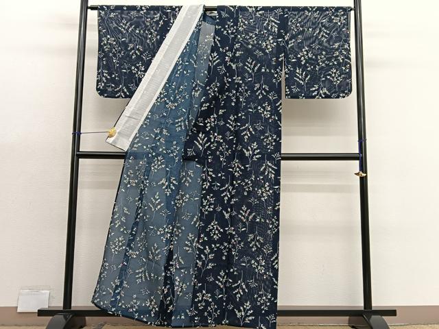 平和屋着物＊夏物　小紋　絽　草花文　洗える着物　BAAX7199hv