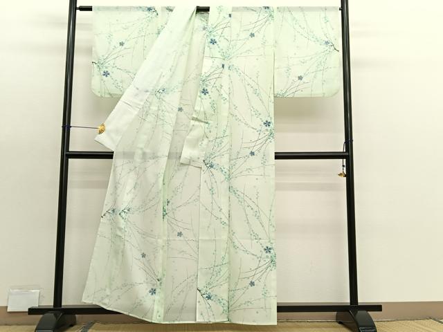 平和屋着物＊夏物　小紋　絽　枝花文　暈し染め　洗える着物　BAAX7200hv